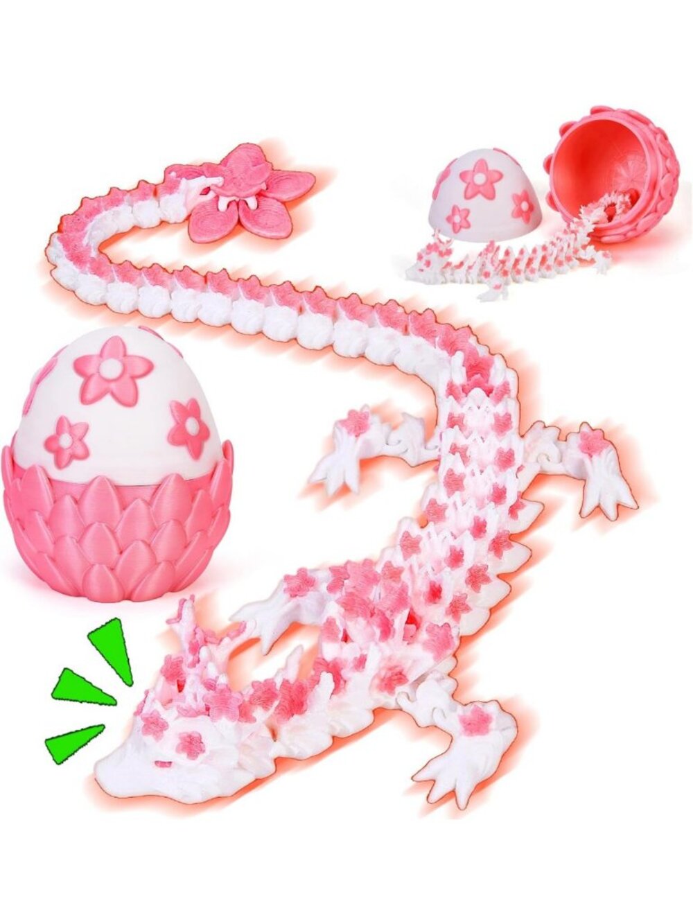 3D Printed Pink Dragon Egg - 12in Cherry Blossom Decor, Flexible Fidget Toy for